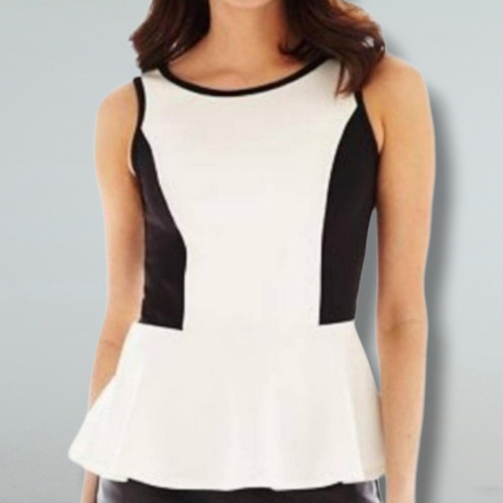 Bisou Bisou Women's Black/White Peplum Sleeveless Top Size Small